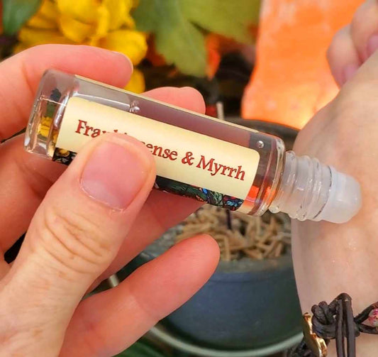 applying a body oil perfume to the wrist pulse point