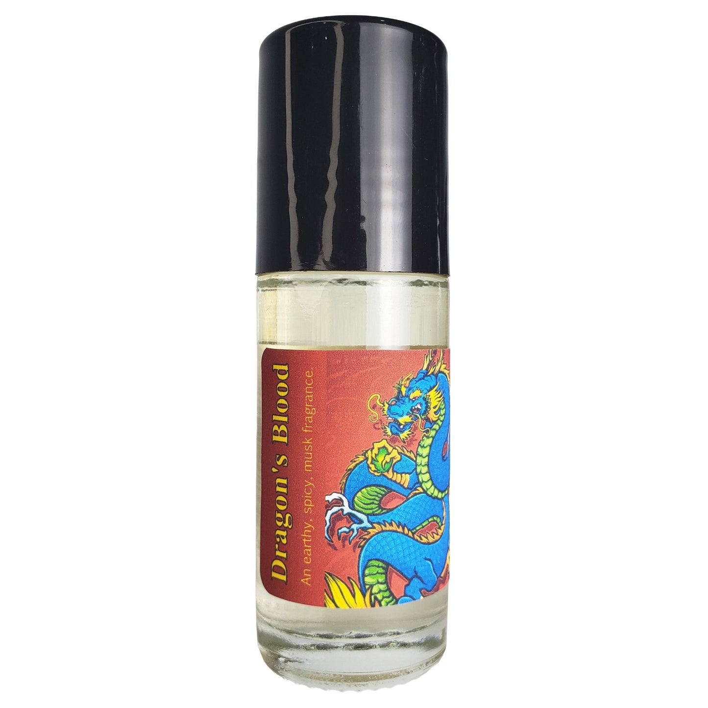 dragons blood perfume oil in the larger one ounce bottle on white background