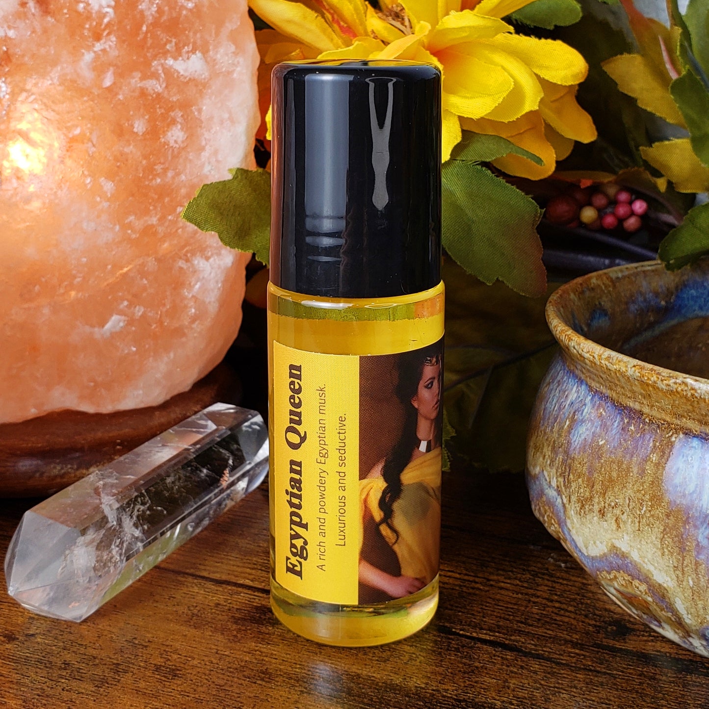 description on label of large egyptian queen perfume oil bottle