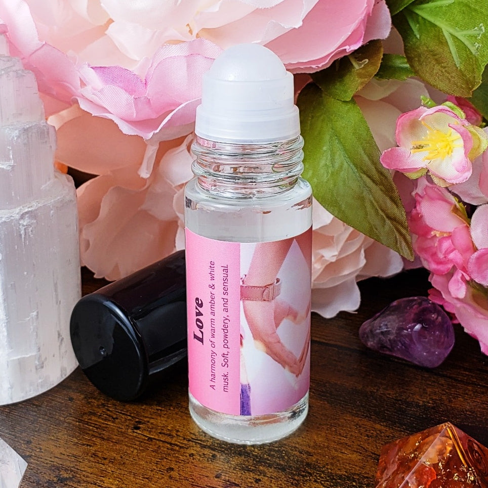 love perfume oil showing the rollerball