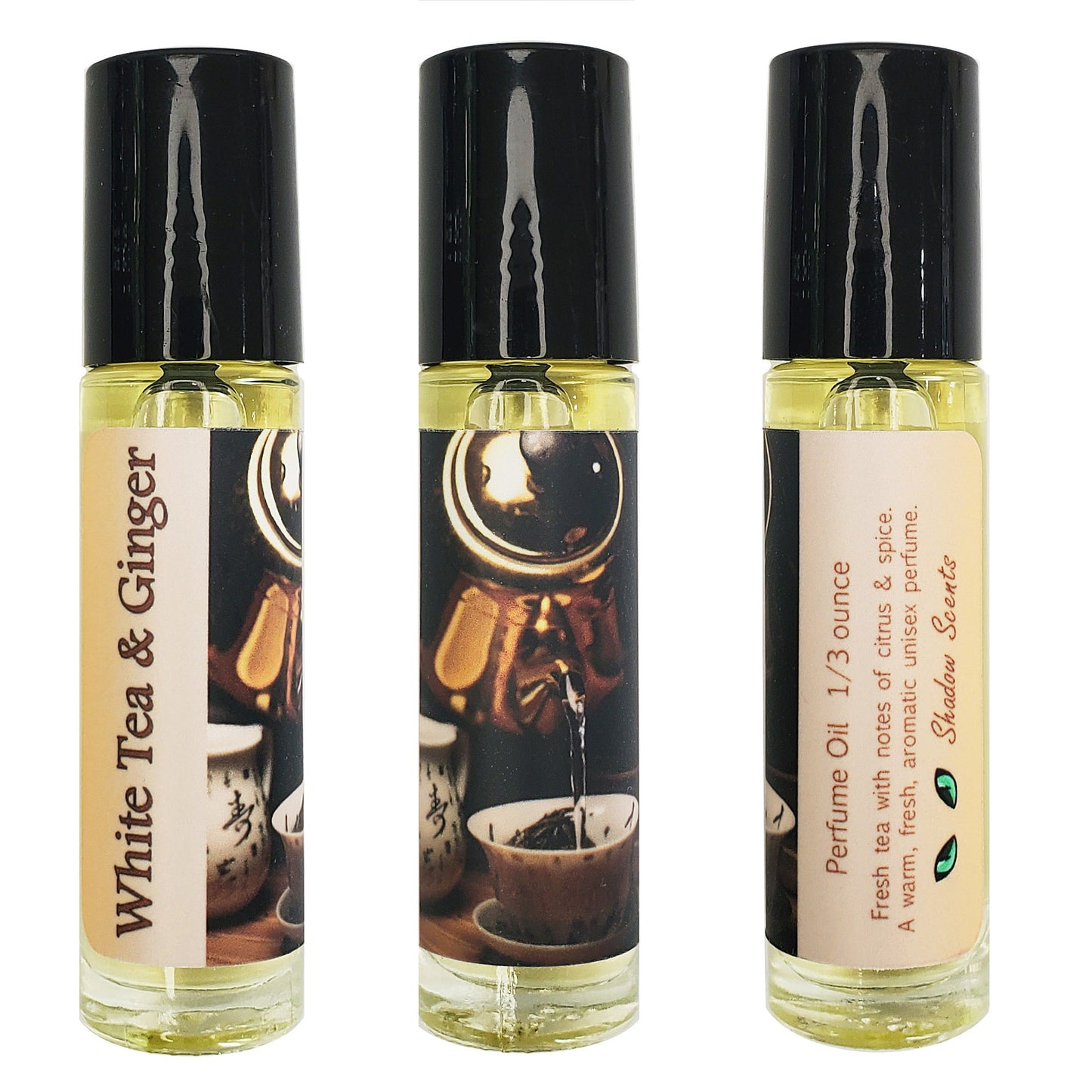 White Tea & Ginger Perfume Oil, tea scented roll-on perfume